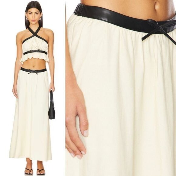 NWT Weworewhat Bow Maxi Skirt in Wood Ash & Black S - Picture 1 of 14